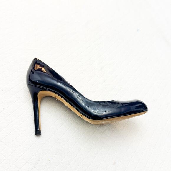 LK Bennett London Navy Blue Patent Leather Stiletto Heel Round Toe Pump Size 38 - Picture 4 of 6